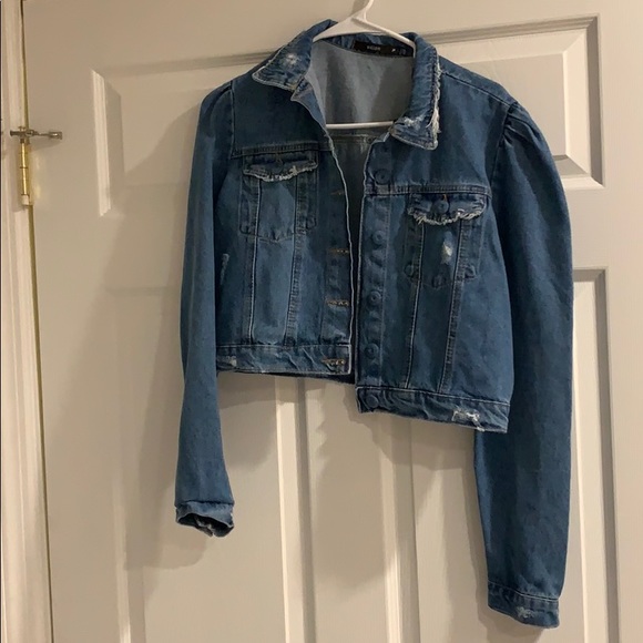 NWT Jean jacket puffer sleeve distressed - Picture 6 of 6